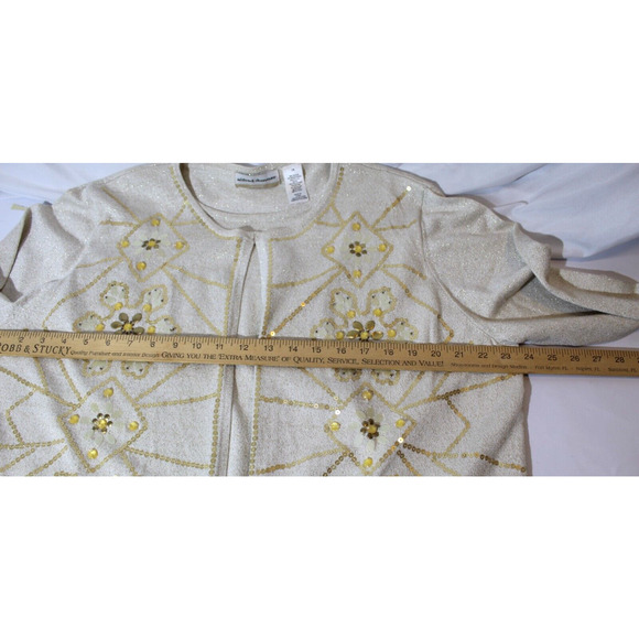 Alfred Dunner 2 in 1 Sweater Beige Gold Sequins Beaded Open Front Women's 1X - Picture 10 of 11